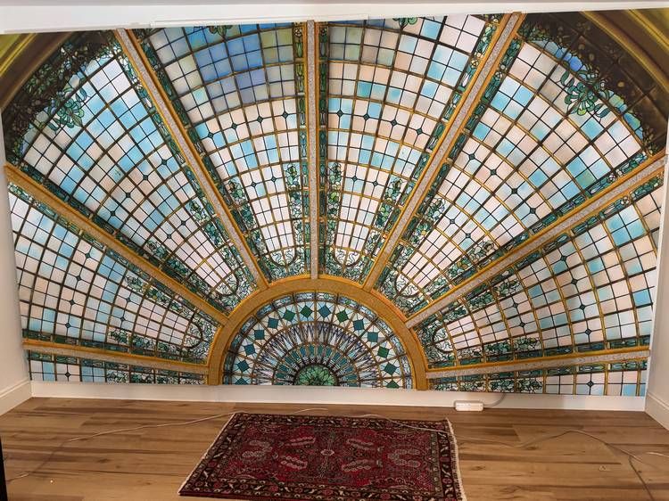 Emerald Eye Heinen's stained glass at Jason Toth's studio.